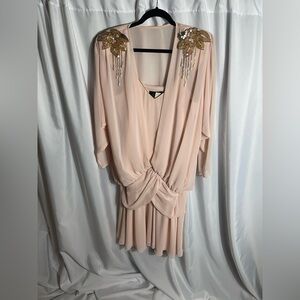Eletra Casadei Vintage Women's Plus Size 16 Blush Pink Dress Long Sleeve Midi